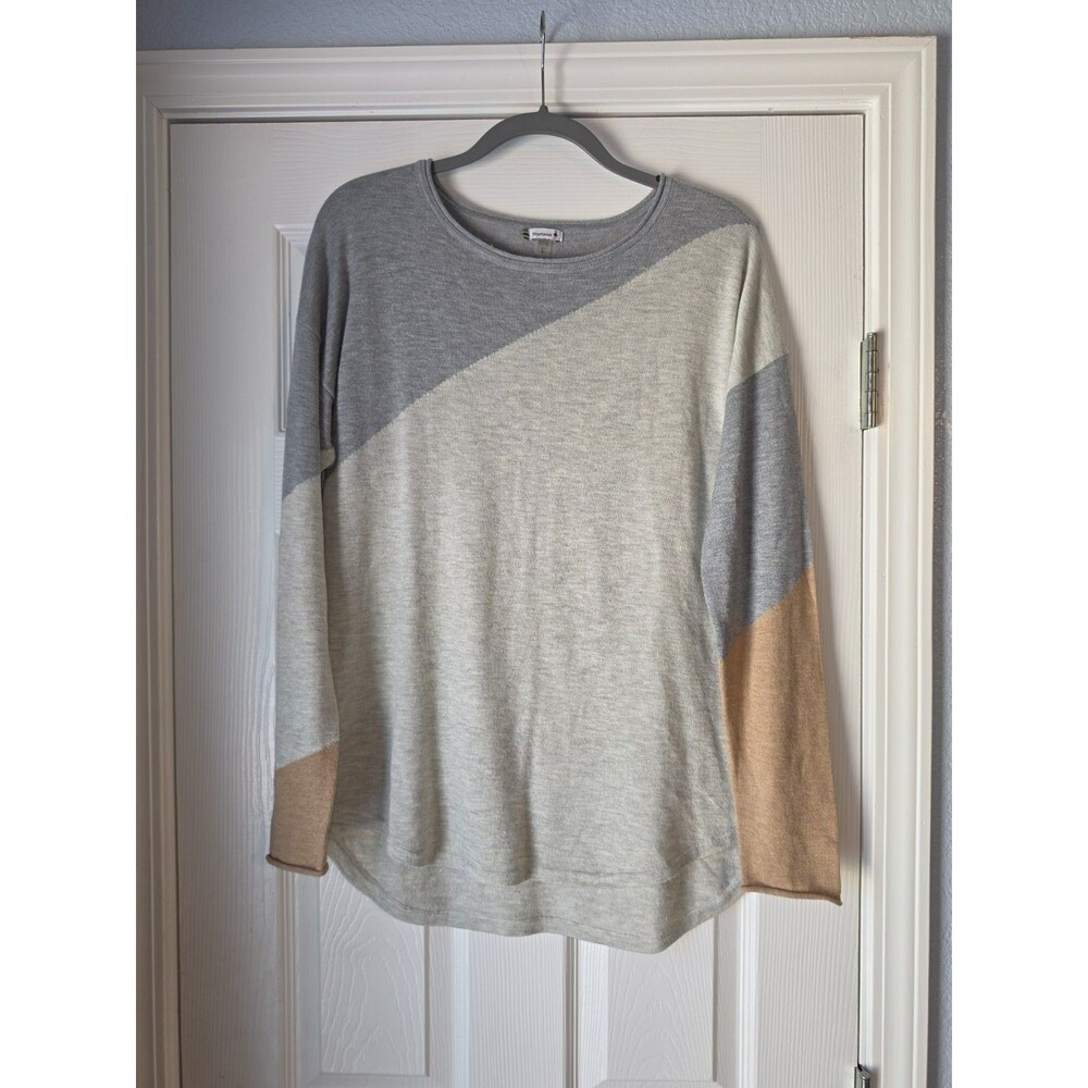 Smartwool Shadow Pine Merino Wool Blend Colorblock Tan Gray Sweater Large